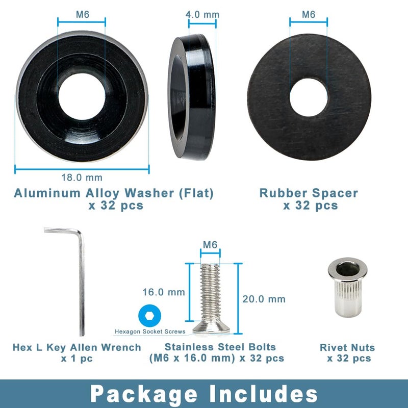 Rolling Gears M6 Black Flat Anodized Aluminum Washer Bolt Kit, 32-Piece Hardware Kit for Widebody, Fender Flares, Bumpers, Mud Flaps and Engine Bay Dress-Up - Image 4